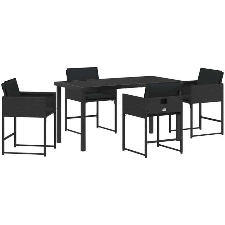 5-delars trädgårdsmatset med kuddar, svart poly-rattan vidaXL 140 x 70 x 73 cm – bild 2