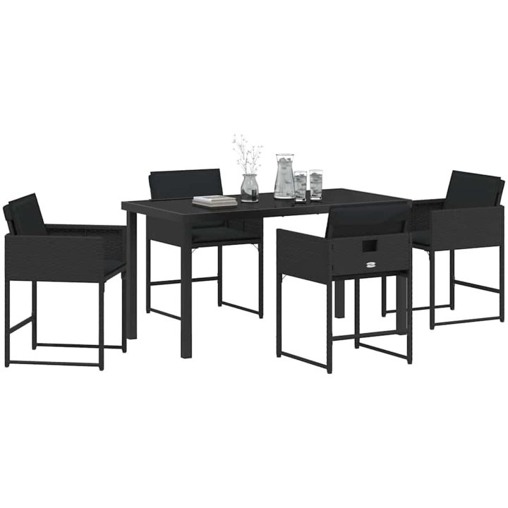 5-delars trädgårdsmatset med kuddar, svart poly-rattan vidaXL 140 x 70 x 73 cm – bild 3