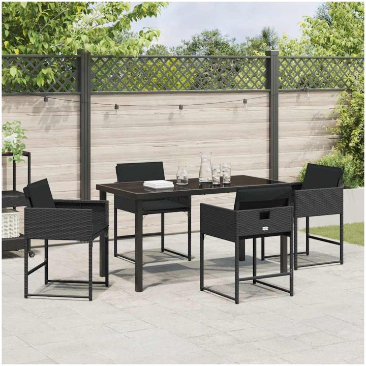 5-delars trädgårdsmatset med kuddar, svart poly-rattan vidaXL 140 x 70 x 73 cm – bild 4