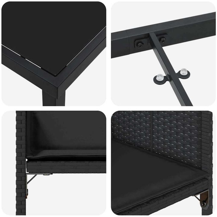 5-delars trädgårdsmatset med kuddar, svart poly-rattan vidaXL 140 x 70 x 73 cm – bild 8