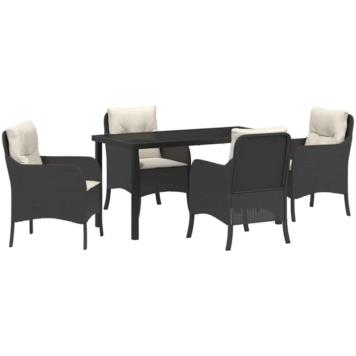 5 Delars Trädgårdsmatset med Kuddar Svart Poly Rattan vidaXL 140 x 70 x 73 cm – bild 2