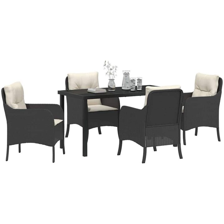 5 Delars Trädgårdsmatset med Kuddar Svart Poly Rattan vidaXL 140 x 70 x 73 cm – bild 3