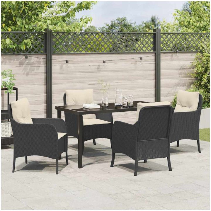 5 Delars Trädgårdsmatset med Kuddar Svart Poly Rattan vidaXL 140 x 70 x 73 cm – bild 4