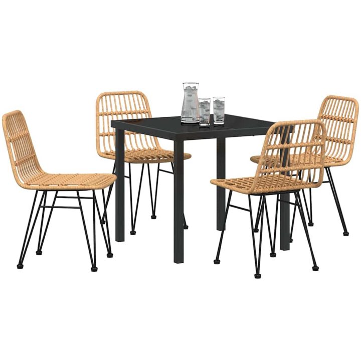 5-delars Trädgårdsmiddagsset i Brun Poly Rattan vidaXL 80 x 80 x 73 cm – bild 3