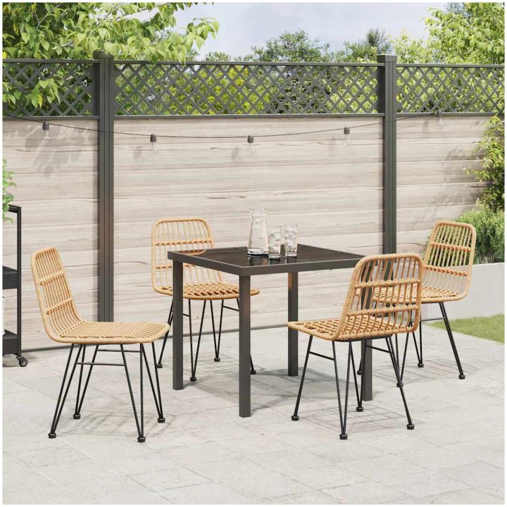 5-delars Trädgårdsmiddagsset i Brun Poly Rattan vidaXL 80 x 80 x 73 cm – bild 4