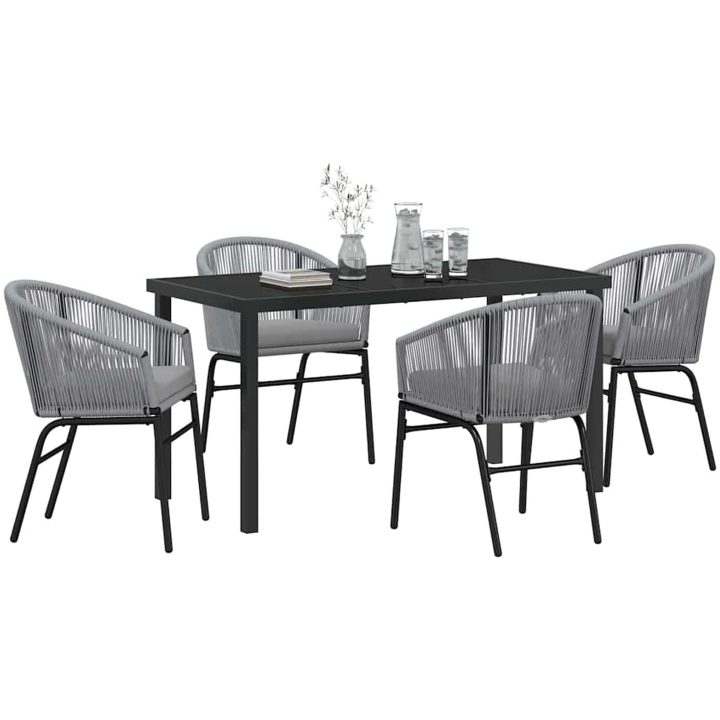 5 Delars Trädgårdsmiddagsset i Grå Poly Rattan vidaXL 140 x 70 x 73 cm – bild 3