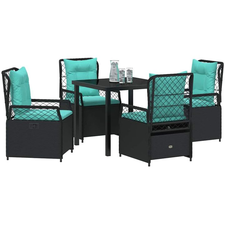 5 Delars Trädgårdsmiddagsset Svart Poly Rattan vidaXL 80 x 80 x 73 cm – bild 3