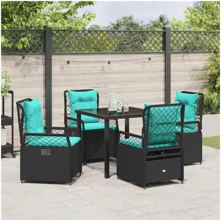 5 Delars Trädgårdsmiddagsset Svart Poly Rattan vidaXL 80 x 80 x 73 cm – bild 4