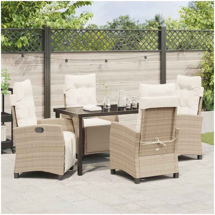 5-Delars Trädgårdsmöbelset i Beige Poly Rattan vidaXL 140 x 80 x 73 cm – bild 4