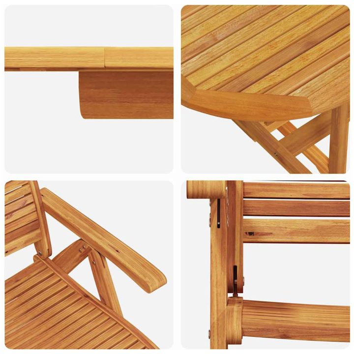5-delars trädgårdsmöbelset i massiv akacia vidaXL Bord, (120 - 170) x 80 x 75 cm, stol, 56 x 72/93/99/ – bild 11