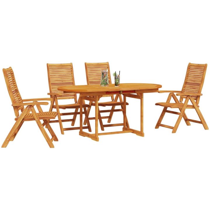 5-delars trädgårdsmöbelset i massiv akacia vidaXL Bord, (120 - 170) x 80 x 75 cm, stol, 56 x 72/93/99/ – bild 3