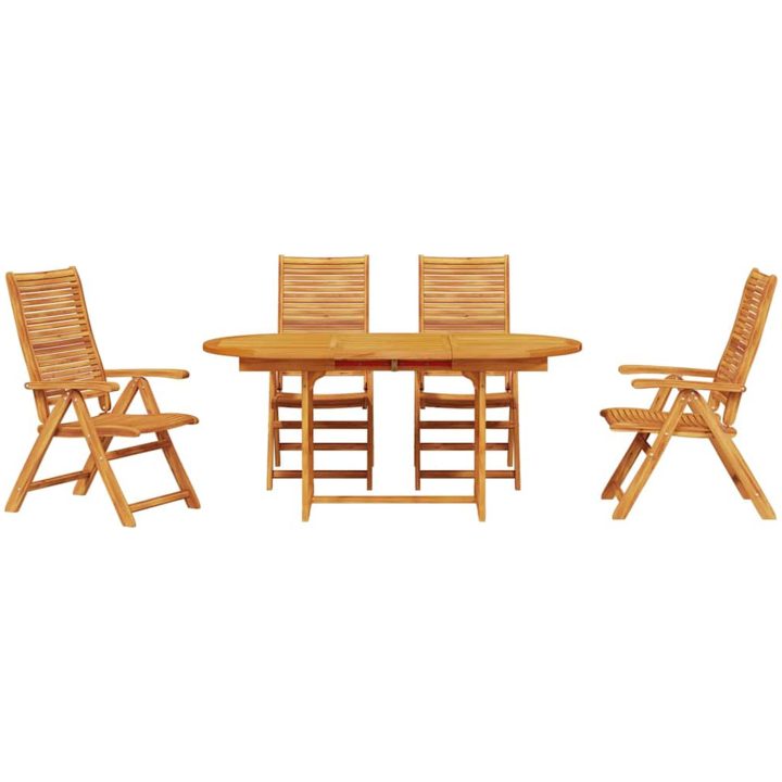 5-delars trädgårdsmöbelset i massiv akacia vidaXL Bord, (120 - 170) x 80 x 75 cm, stol, 56 x 72/93/99/ – bild 7