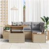 5-delars trädgårdsmöbelset med kuddar, beige poly rattan och akacia vidaXL 100 x 55 x 73 cm – miniatyr 3