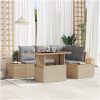 5-delars trädgårdsmöbelset med kuddar, beige poly rattan och akacia vidaXL 100 x 55 x 73 cm – miniatyr 1