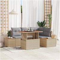 5-delars trädgårdsmöbelset med kuddar, beige poly rattan och akacia vidaXL