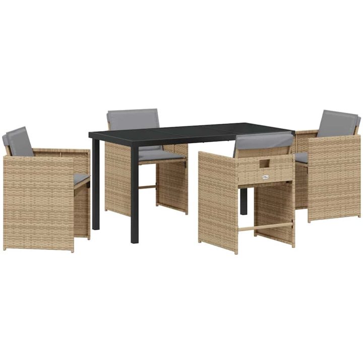 5-delars trädgårdsmöbelset med kuddar, beige poly-rattan vidaXL 4 - Sits – bild 2