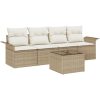 5 Delars Trädgårdsmöbelset med Kuddar - Beige Poly Rattan. vidaXL 55 x 55 x 37 cm – miniatyr 2