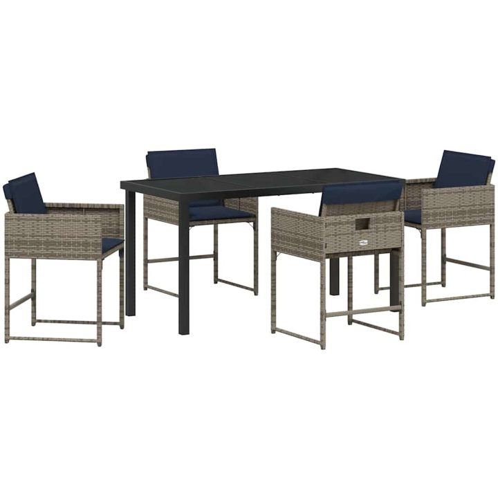 5 Delars Trädgårdsmöbelset med Kuddar Grå Poly Rattan vidaXL 140 x 70 x 73 cm – bild 2