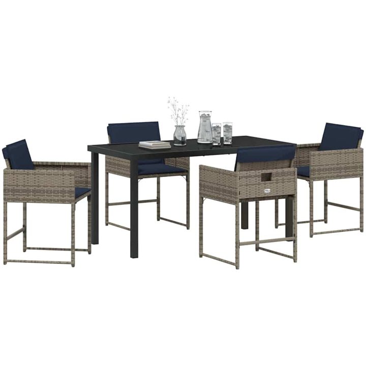 5 Delars Trädgårdsmöbelset med Kuddar Grå Poly Rattan vidaXL 140 x 70 x 73 cm – bild 3