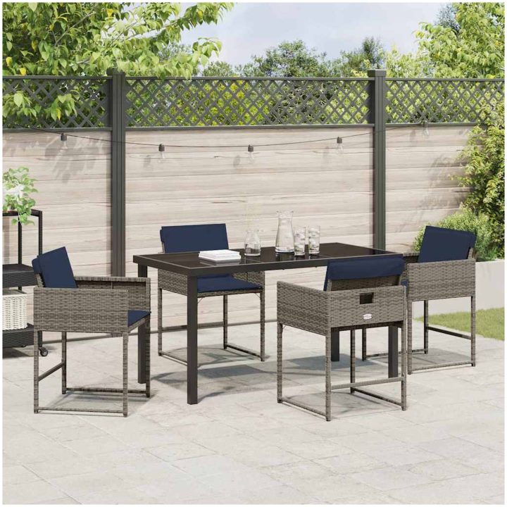 5 Delars Trädgårdsmöbelset med Kuddar Grå Poly Rattan vidaXL 140 x 70 x 73 cm – bild 4
