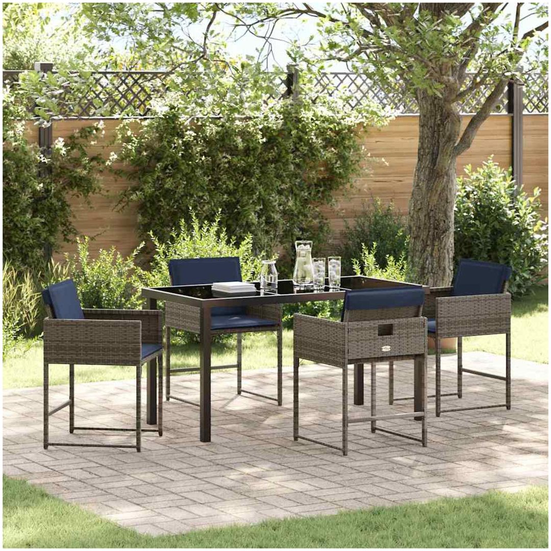 5 Delars Trädgårdsmöbelset med Kuddar Grå Poly Rattan vidaXL 140 x 70 x 73 cm
