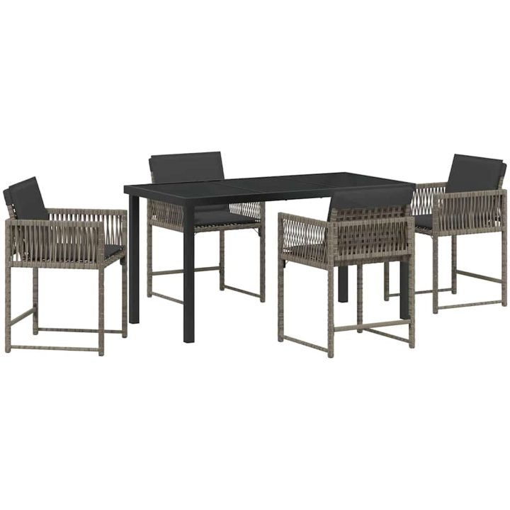 5 Delars Trädgårdsmöbelset med Kuddar Grå Poly Rattan vidaXL 140 x 80 x 73 cm – bild 2