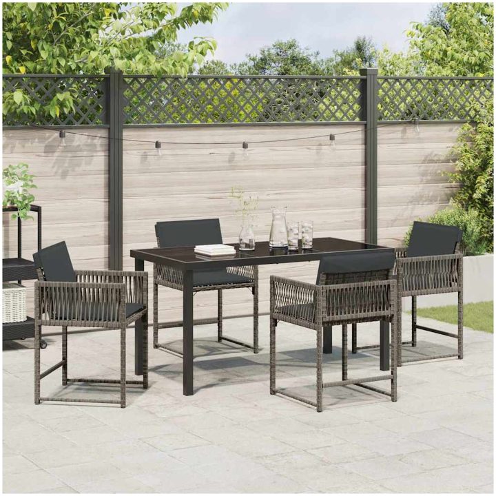 5 Delars Trädgårdsmöbelset med Kuddar Grå Poly Rattan vidaXL 140 x 80 x 73 cm – bild 4