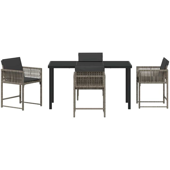 5 Delars Trädgårdsmöbelset med Kuddar Grå Poly Rattan vidaXL 140 x 80 x 73 cm – bild 7