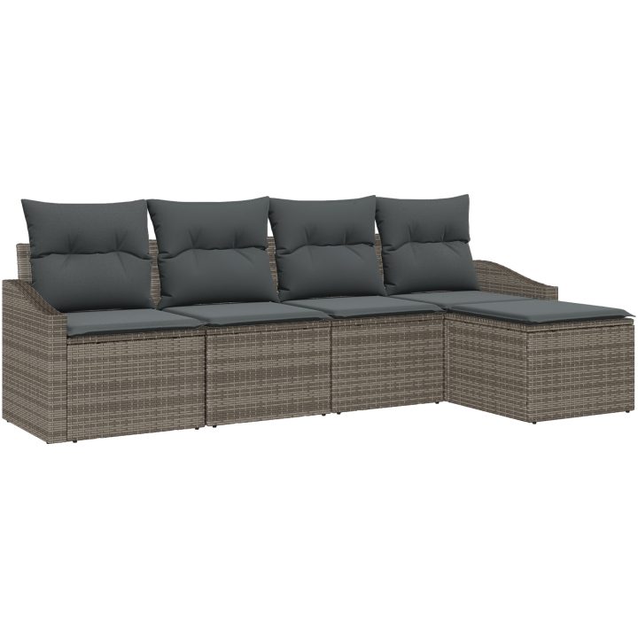 5-delars trädgårdsmöbelset med kuddar - grå poly rattan vidaXL 233 x 117 x 85 cm – bild 2