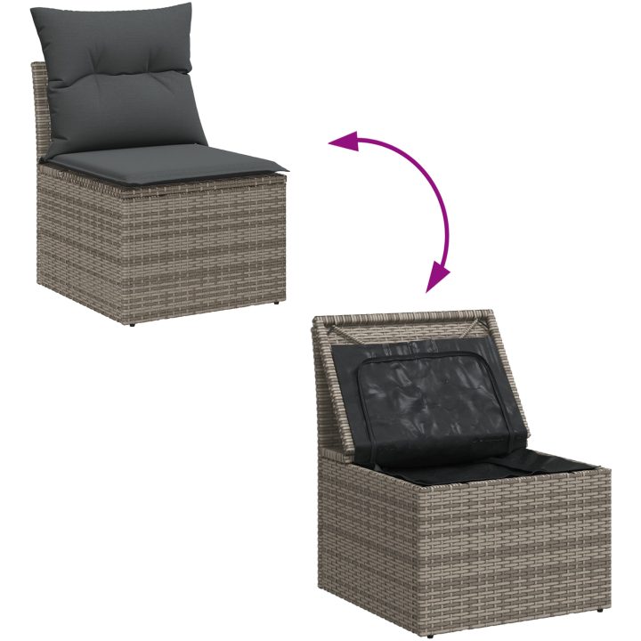 5-delars trädgårdsmöbelset med kuddar - grå poly rattan vidaXL 233 x 117 x 85 cm – bild 10