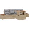 5-delars trädgårdsmöbelset med kuddar i beige, poly rattan och akacia vidaXL 100 x 55 x 73 cm – miniatyr 2