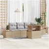 5-delars trädgårdsmöbelset med kuddar i beige, poly rattan och akacia vidaXL 100 x 55 x 73 cm – miniatyr 1