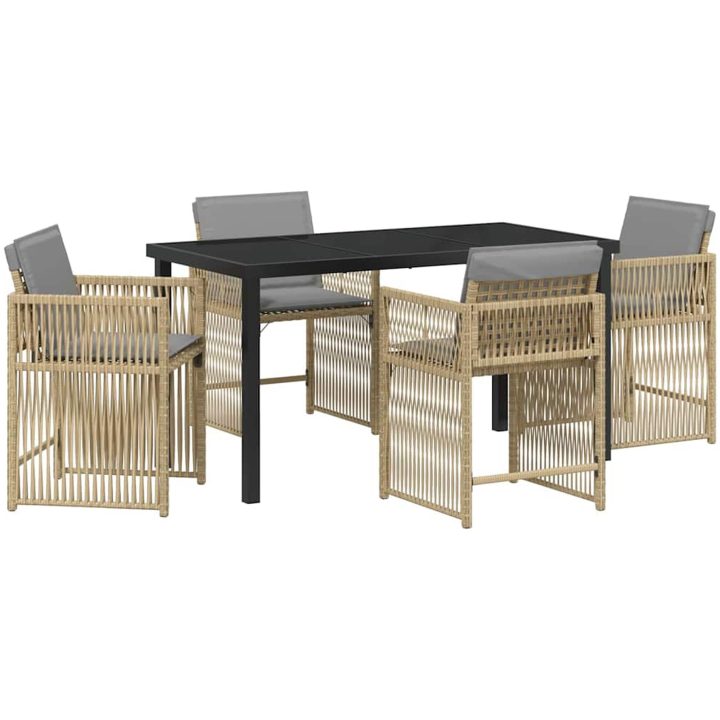 5-delars trädgårdsmöbelset med kuddar i beige poly rattan vidaXL 140 x 80 x 73 cm – bild 2