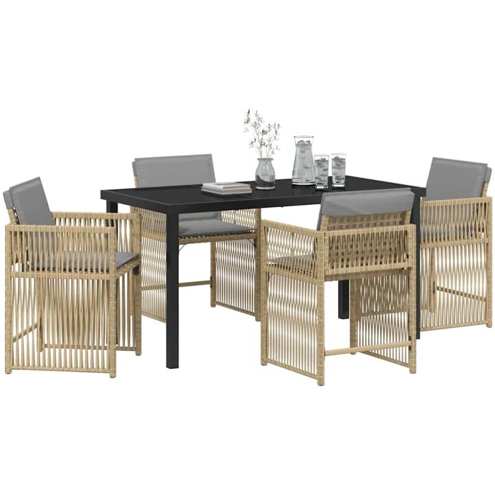 5-delars trädgårdsmöbelset med kuddar i beige poly rattan vidaXL 140 x 80 x 73 cm – bild 3