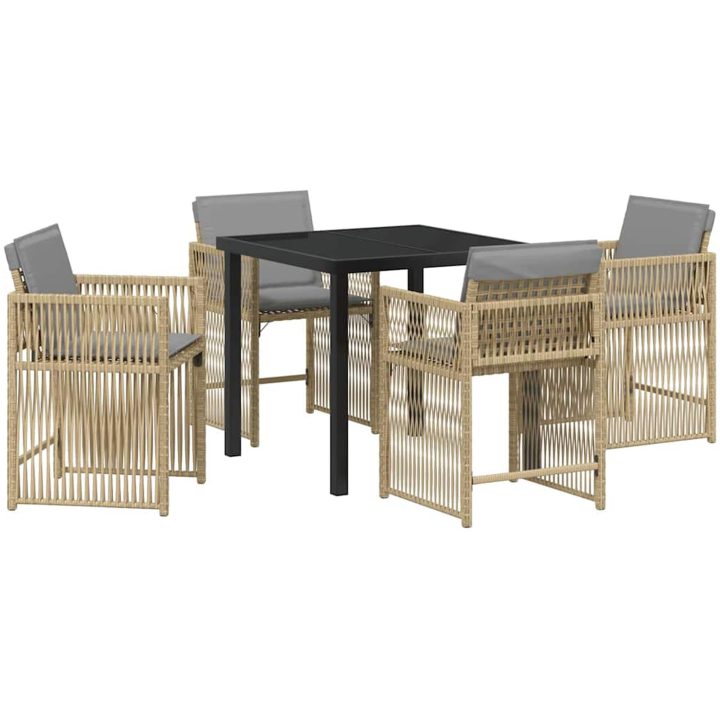 5-delars trädgårdsmöbelset med kuddar i beige poly-rattan vidaXL 80 x 80 x 73 cm – bild 2