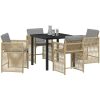 5-delars trädgårdsmöbelset med kuddar i beige poly-rattan vidaXL 80 x 80 x 73 cm – miniatyr 3
