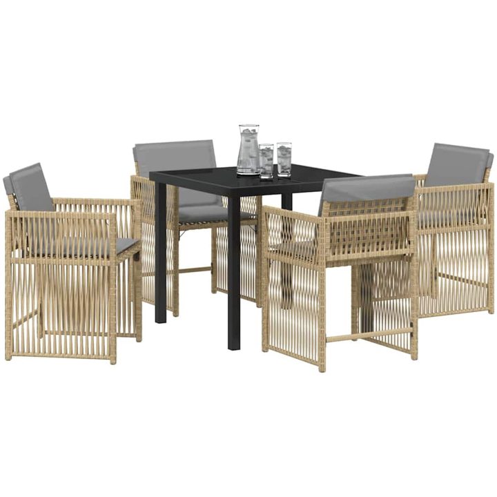 5-delars trädgårdsmöbelset med kuddar i beige poly-rattan vidaXL 80 x 80 x 73 cm – bild 3
