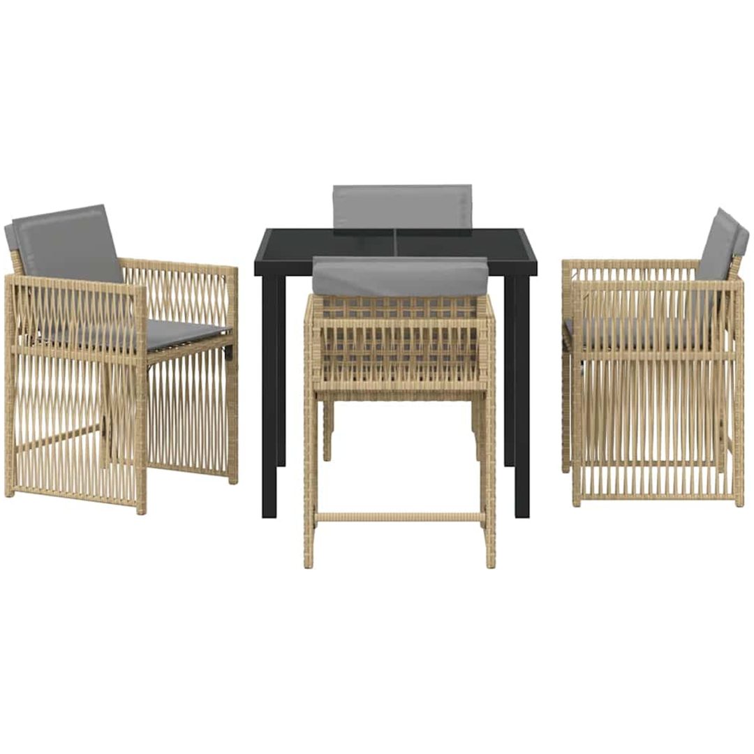 5-delars trädgårdsmöbelset med kuddar i beige poly-rattan vidaXL 80 x 80 x 73 cm – bild 6