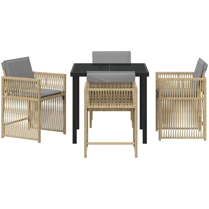 5-delars trädgårdsmöbelset med kuddar i beige poly-rattan vidaXL 80 x 80 x 73 cm – bild 6