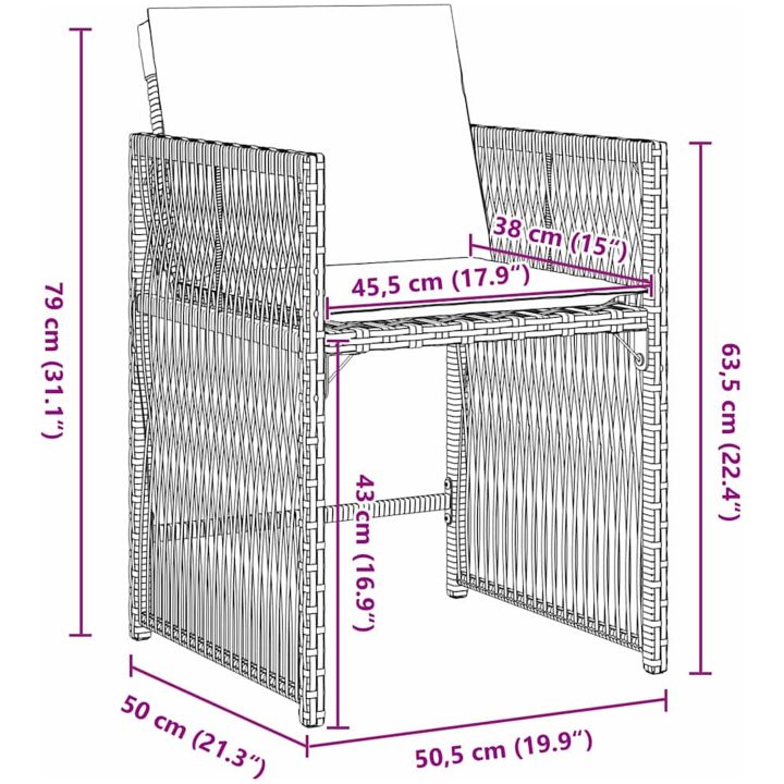 5-delars trädgårdsmöbelset med kuddar i beige poly-rattan vidaXL 80 x 80 x 73 cm – bild 9