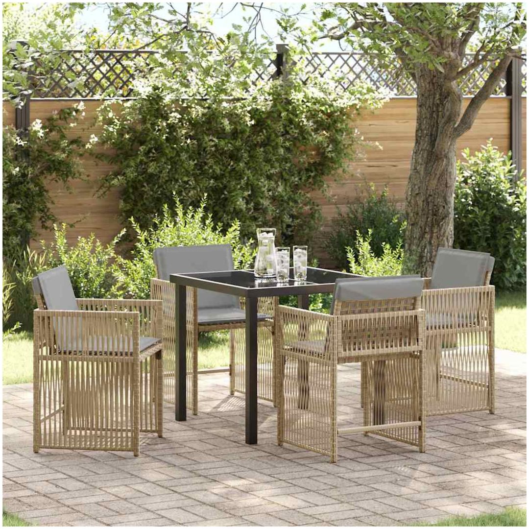 5-delars trädgårdsmöbelset med kuddar i beige poly-rattan vidaXL 80 x 80 x 73 cm
