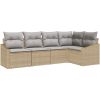5-delars trädgårdsmöbelset med kuddar i beige poly rotting vidaXL 233.5 x 123.5 x 85 cm – miniatyr 2