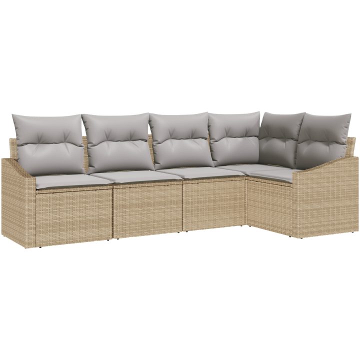 5-delars trädgårdsmöbelset med kuddar i beige poly rotting vidaXL 233.5 x 123.5 x 85 cm – bild 2