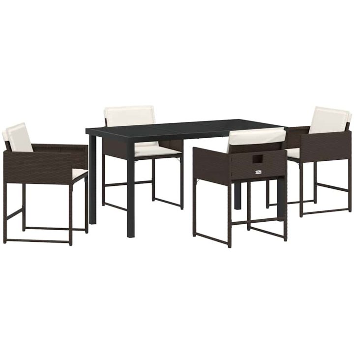5-delars trädgårdsmöbelset med kuddar i brun poly rattan vidaXL 140 x 70 x 73 cm – bild 2