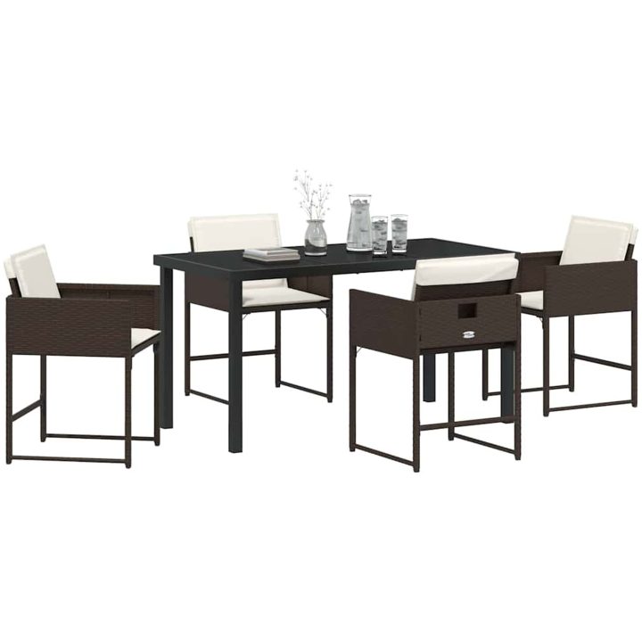 5-delars trädgårdsmöbelset med kuddar i brun poly rattan vidaXL 140 x 70 x 73 cm – bild 3
