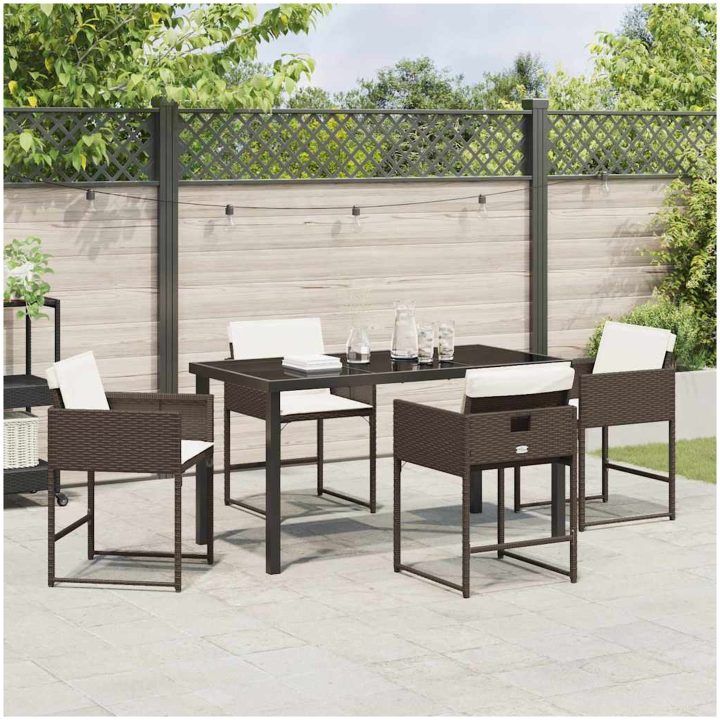 5-delars trädgårdsmöbelset med kuddar i brun poly rattan vidaXL 140 x 70 x 73 cm – bild 4