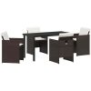 5 Delars Trädgårdsmöbelset med kuddar i brun poly-rattan vidaXL 140 x 70 x 73 cm – miniatyr 2