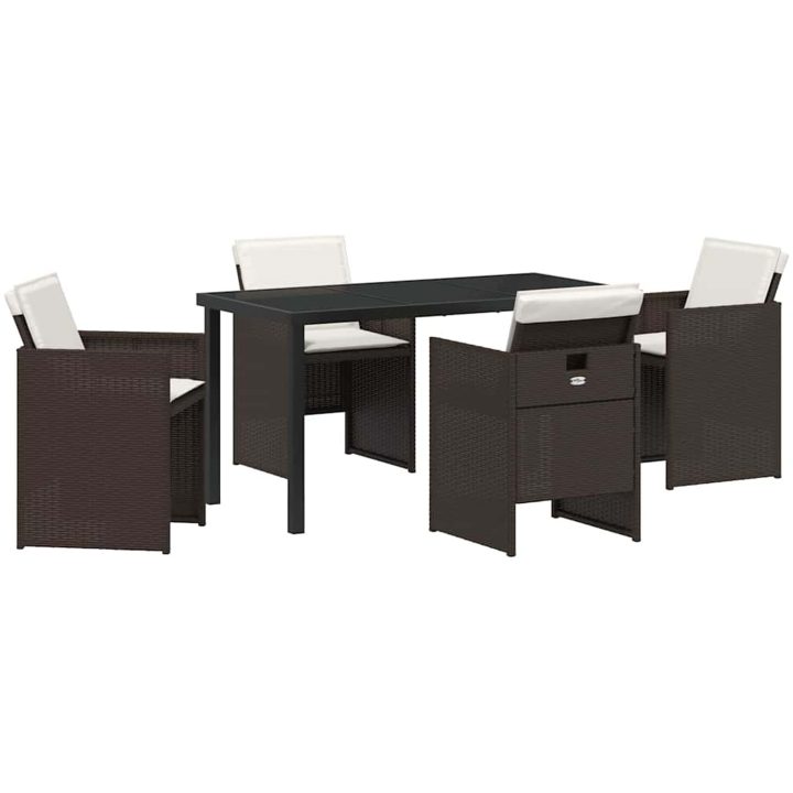 5 Delars Trädgårdsmöbelset med kuddar i brun poly-rattan vidaXL 140 x 70 x 73 cm – bild 2