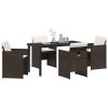 5 Delars Trädgårdsmöbelset med kuddar i brun poly-rattan vidaXL 140 x 70 x 73 cm – miniatyr 3