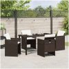 5 Delars Trädgårdsmöbelset med kuddar i brun poly-rattan vidaXL 140 x 70 x 73 cm – miniatyr 4